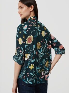 LOFT Dark Teal Floral Button-Down Shirt